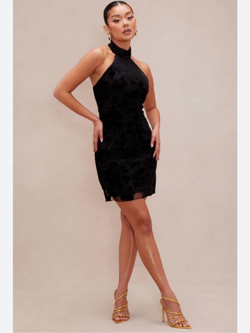 chic Black Halter Lace Mini Dress